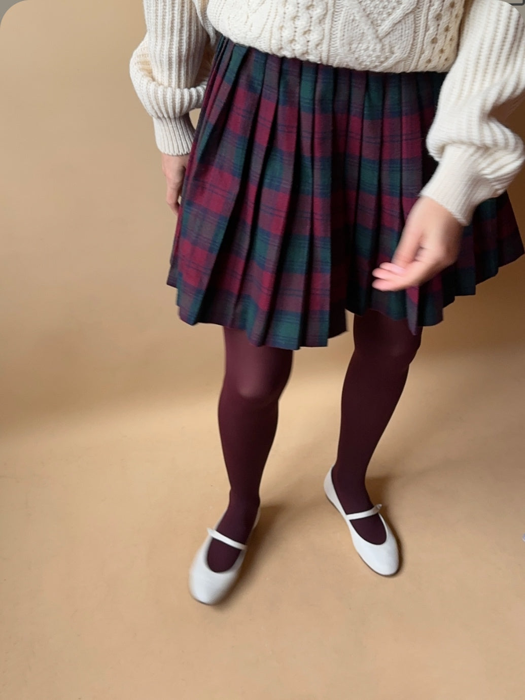 Vintage Burgundy Tartan Pleated Skirt