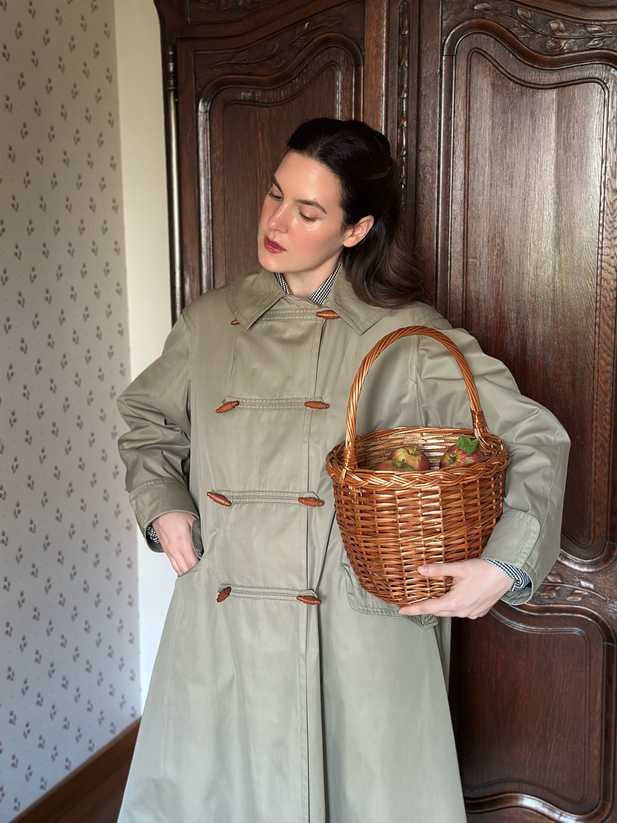 Khaki Trench Coat With Red Tartan Lining