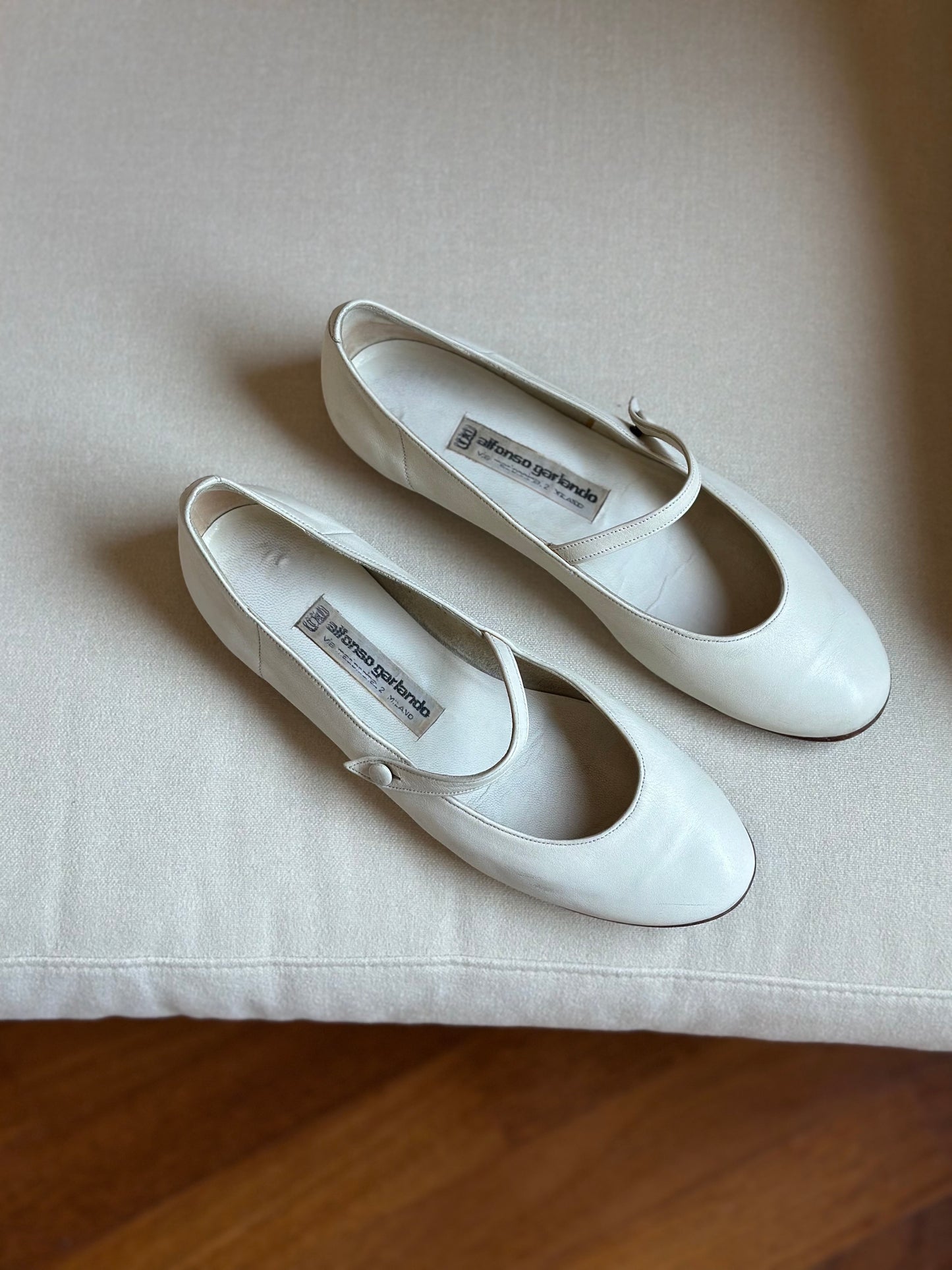 White Nappa Leather Mary Jane Shoes