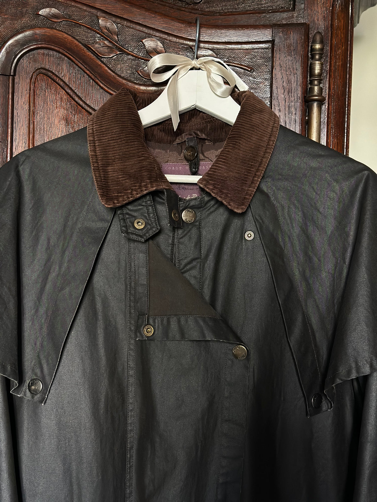 Waxed Jacket With Cape & Tartan Vest