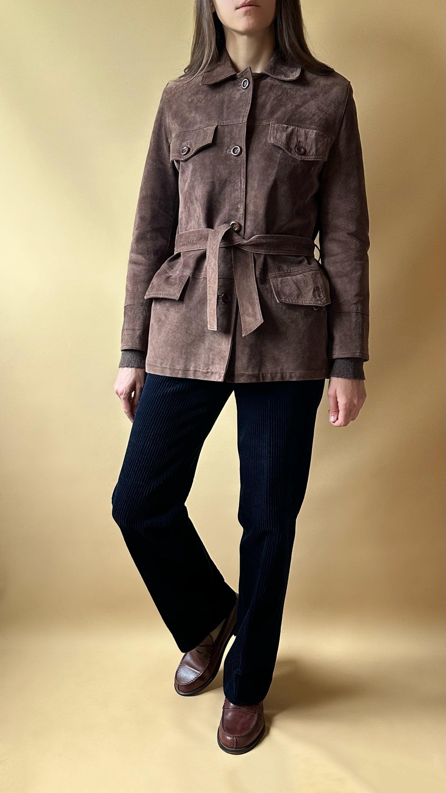 Vintage Chocolate Brown Suede Belted Jacket