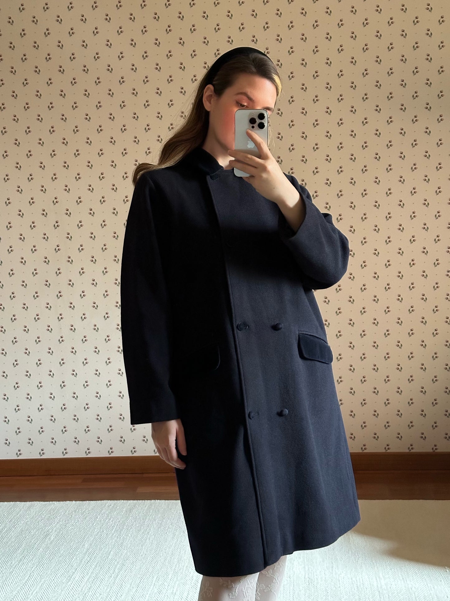 Vintage Blue Swing Coat With Velvet Details