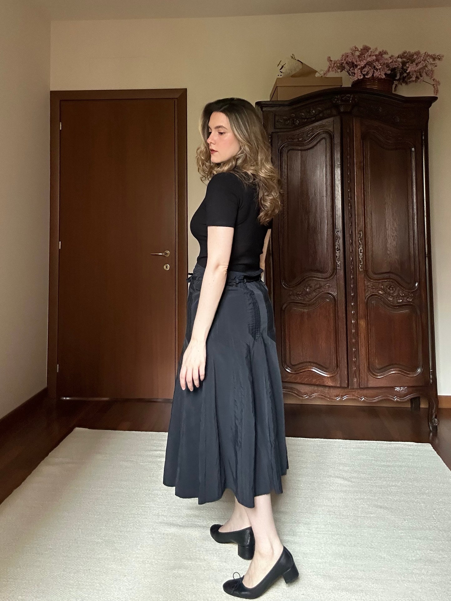 Black Midi Pleated Dress