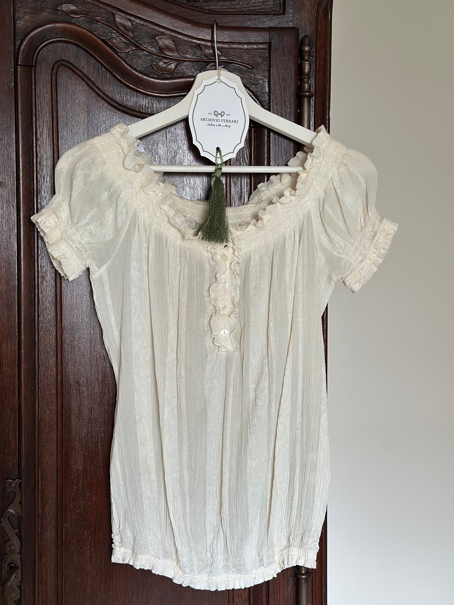 100% Silk Ivory Ruffle Top