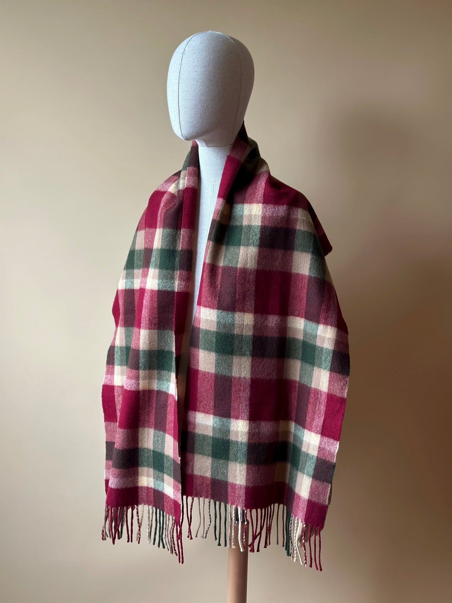 Vintage 100% Shetland Wool Checkered Scarf
