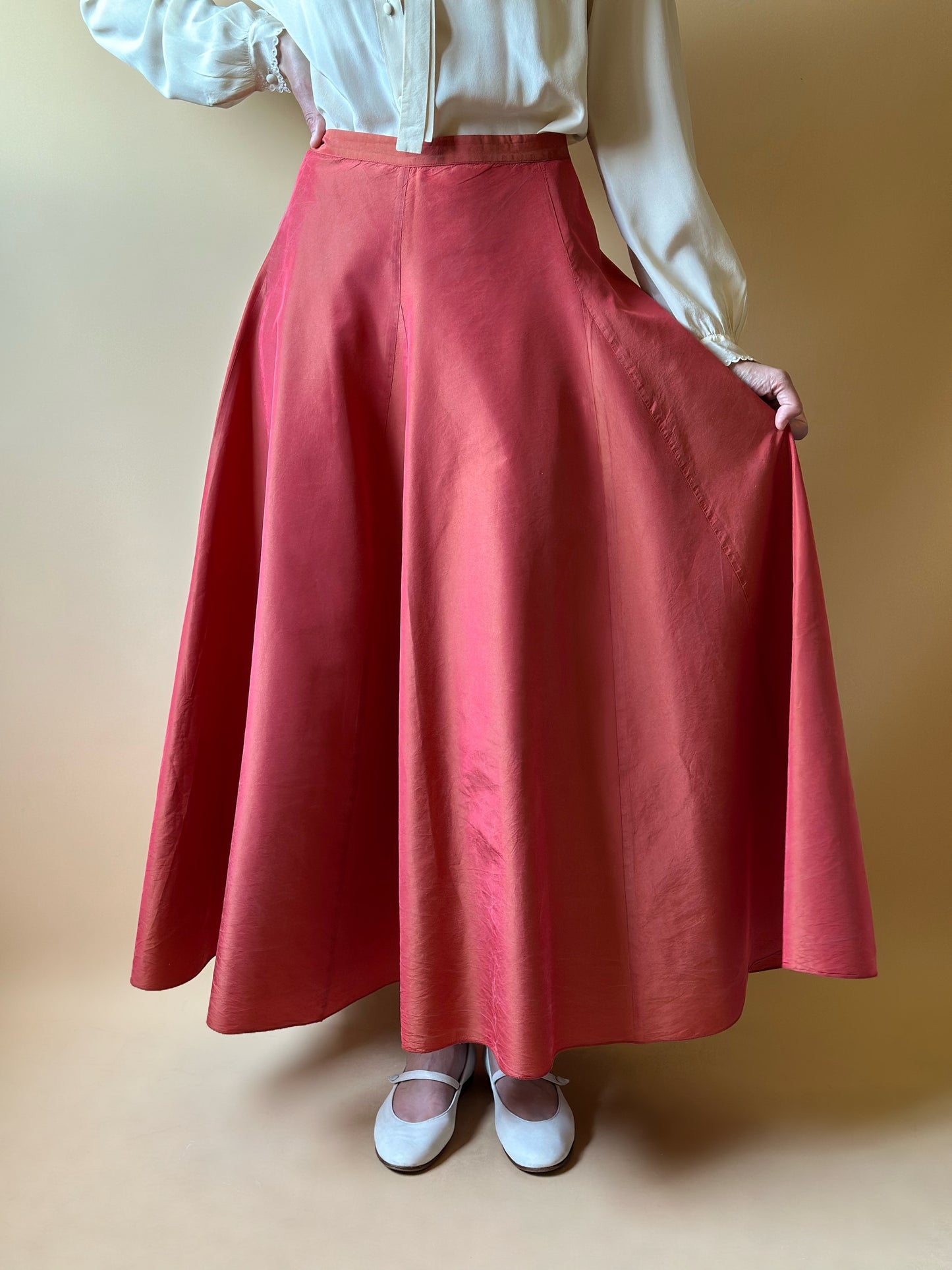 Vintage Silk Shantung Paneled Maxi Skirt