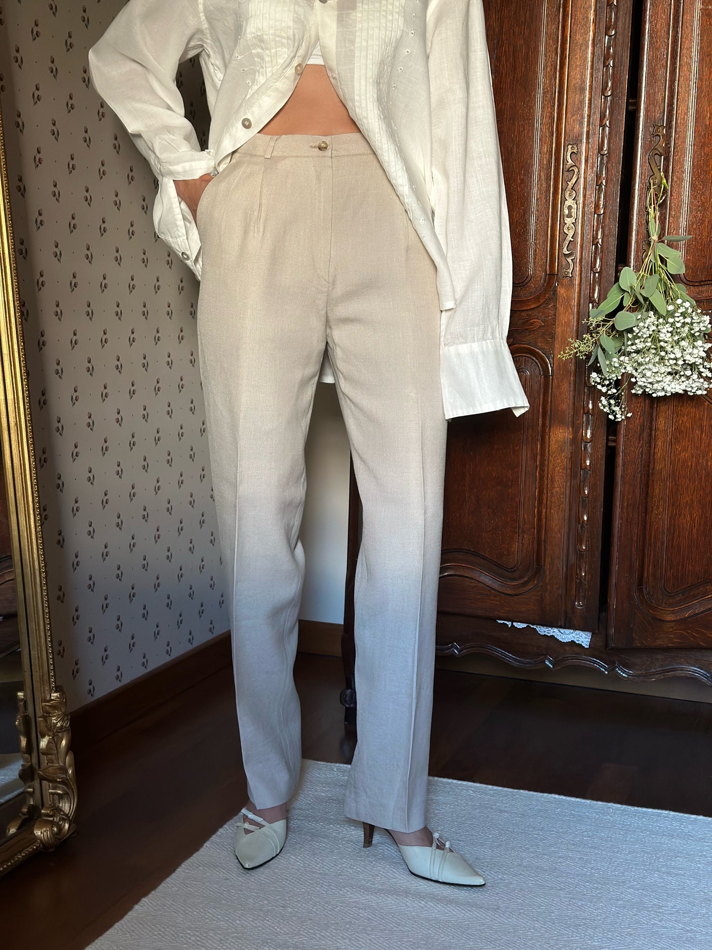Linen Blend Light Beige Trousers