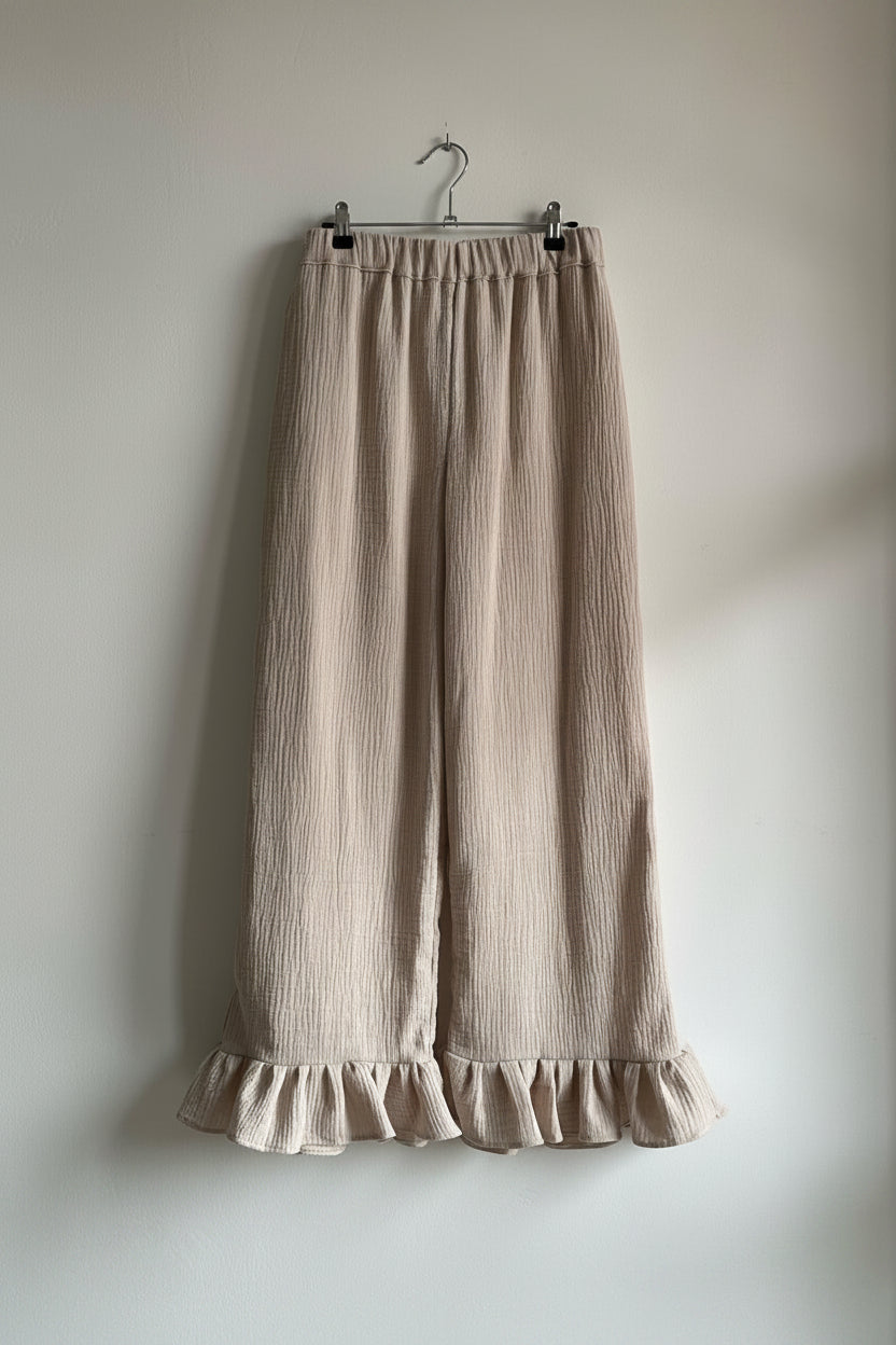 Cotton Muslin Frilled Trousers