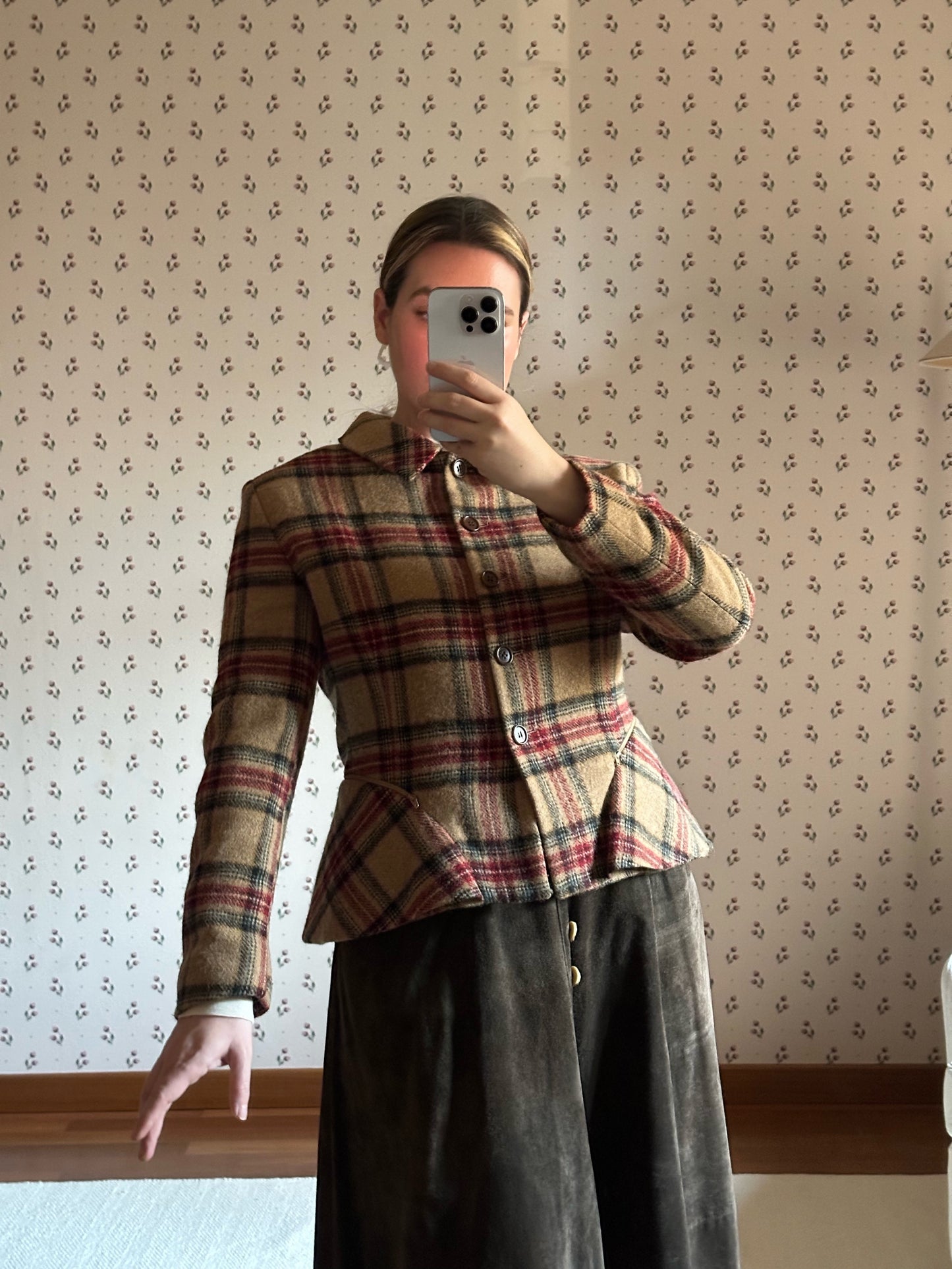 Vintage Check Wool Jacket With Basque