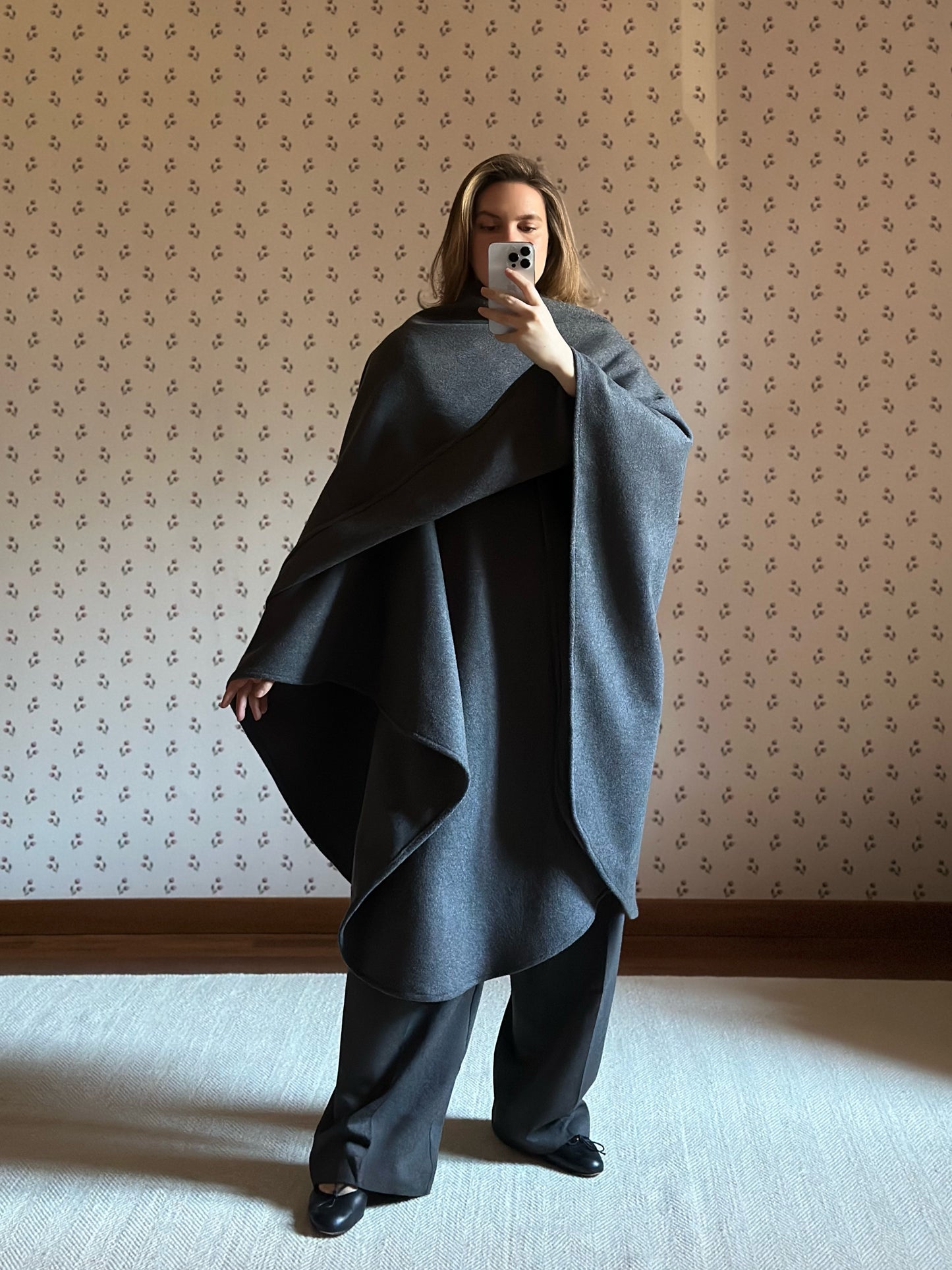 Gray Wool Maxi Cape