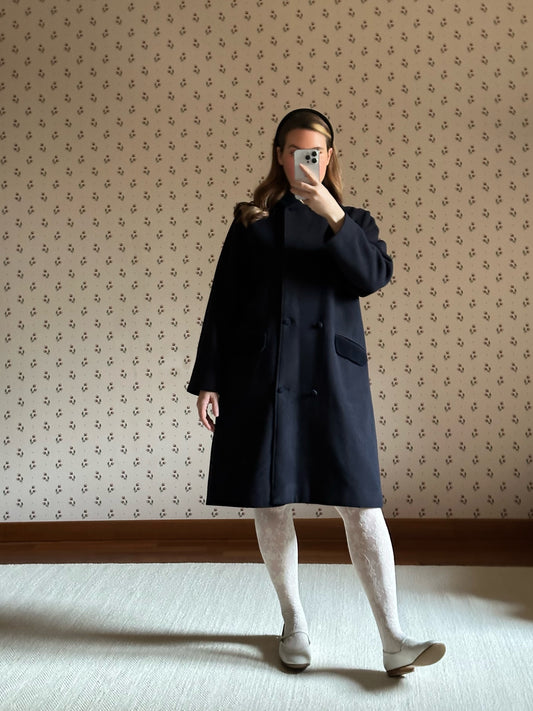 Vintage Blue Swing Coat With Velvet Details