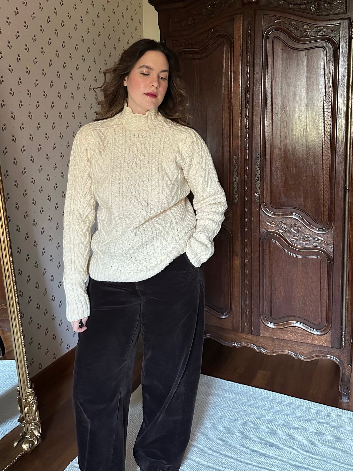 Ralph Lauren White Hand Knit 100% Wool Sweater