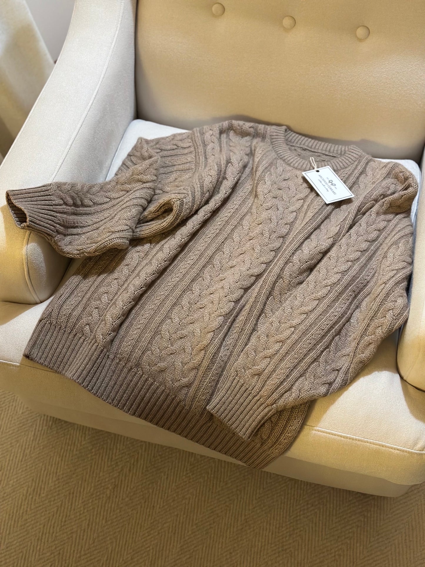 Vintage Wool & Cashmere Cable Knit Brown Sweater