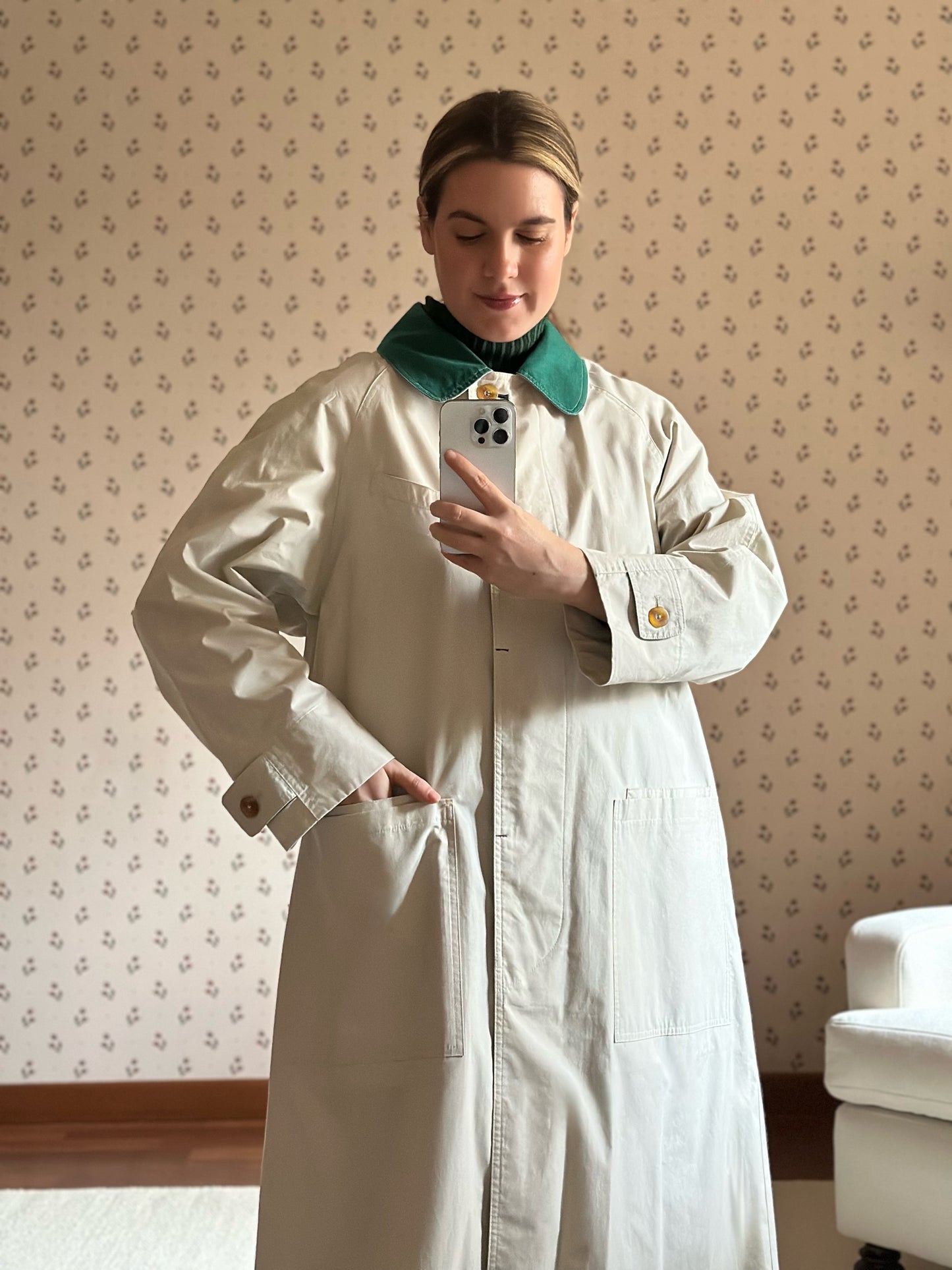 Vintage Green Collar Korean Trench Coat