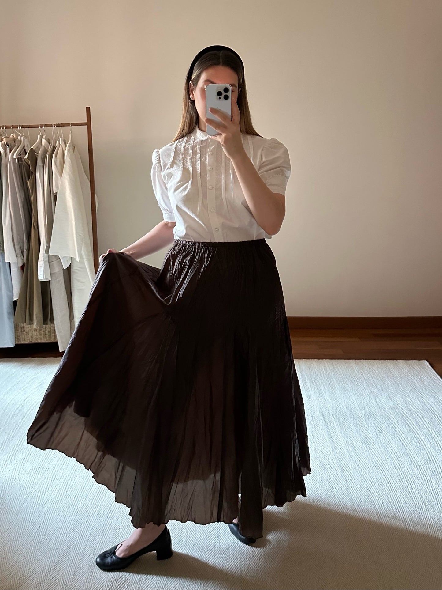 Chocolate Brown Crinkled Maxi Skirt