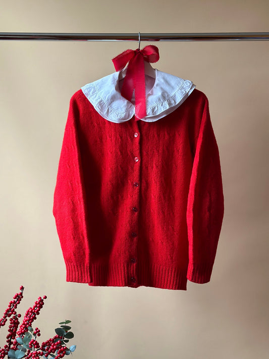 Vintage Red Jeger Cardigan 100% Shetland Wool