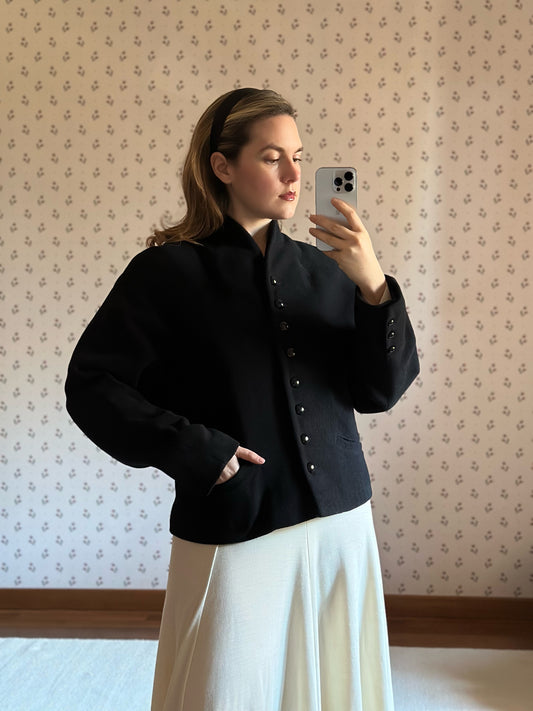 Black Wool Structured Buttoned Jacket