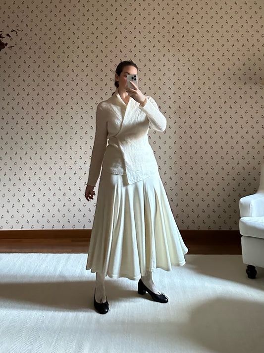Wool Blend Ivory Circle Skirt