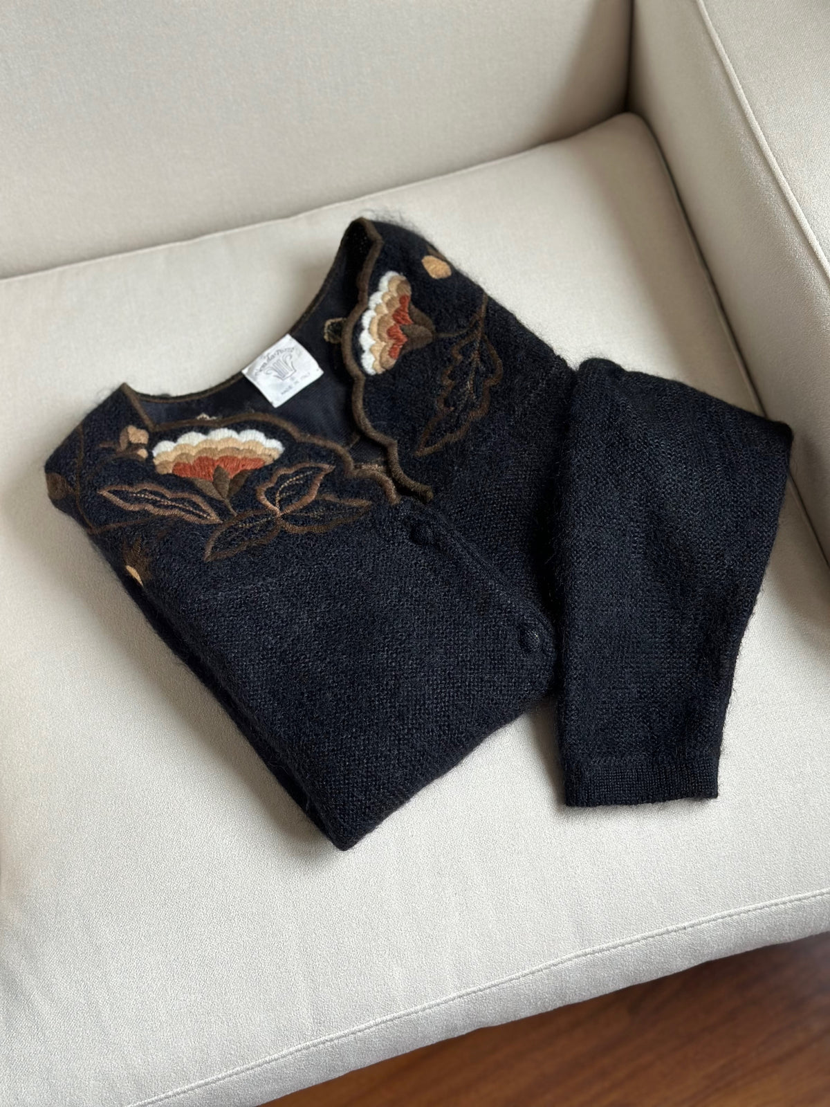 Alpaca & Mohair Embroidered Black Cardigan