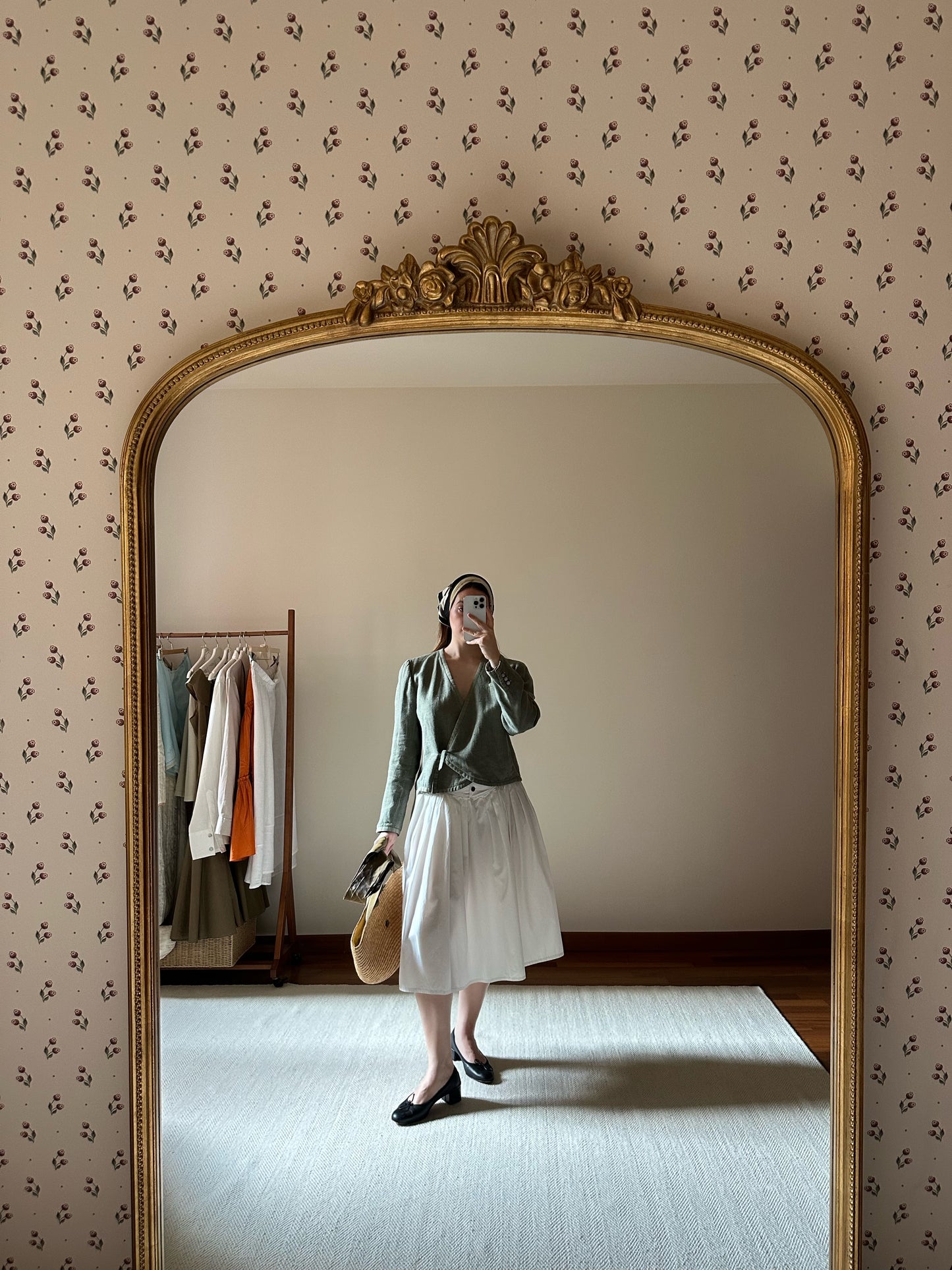 White Cotton Midi Circle Skirt