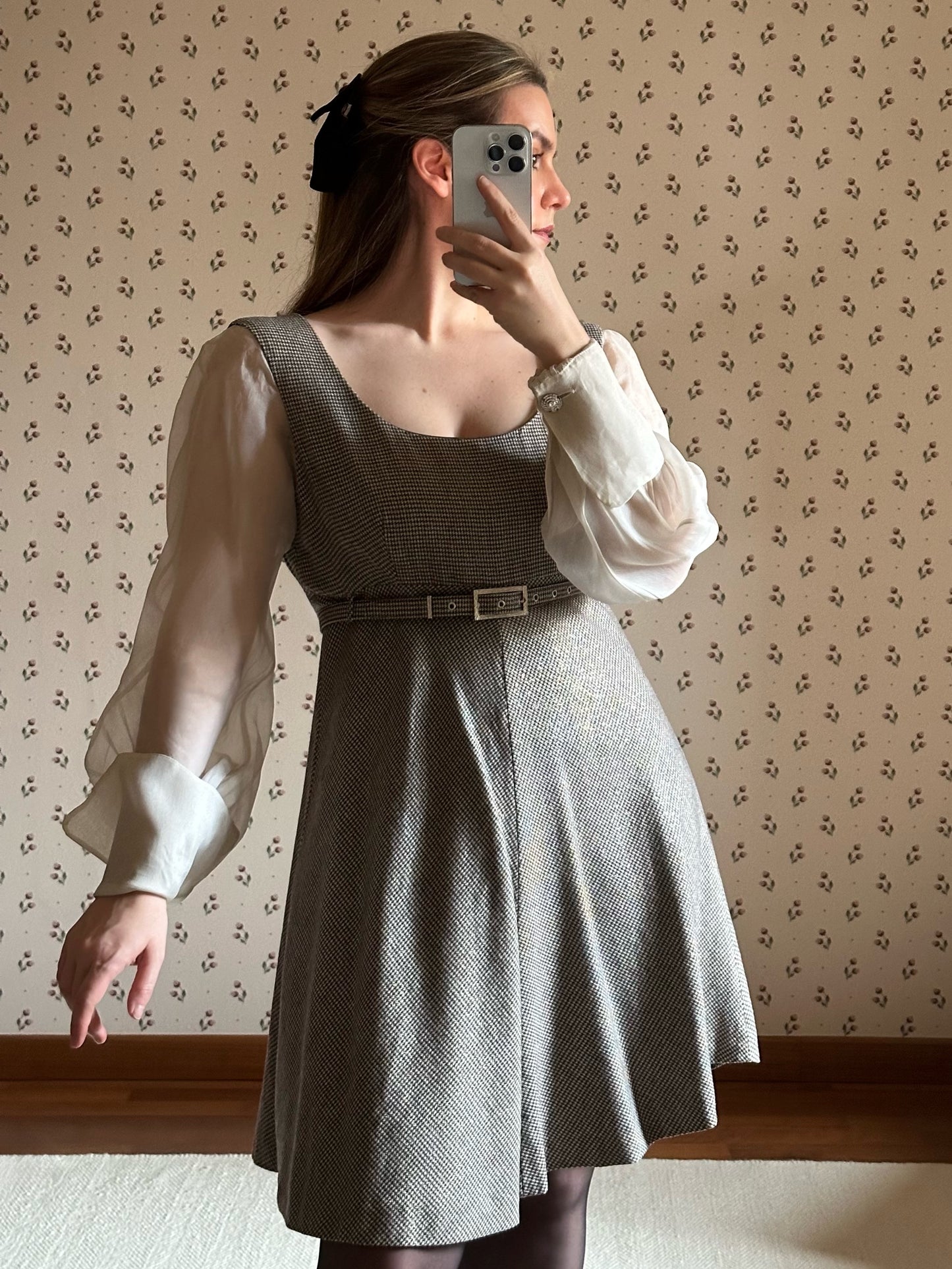 Vintage Gianfranco Ferré Wool Dress With Silk Organza Sleeves