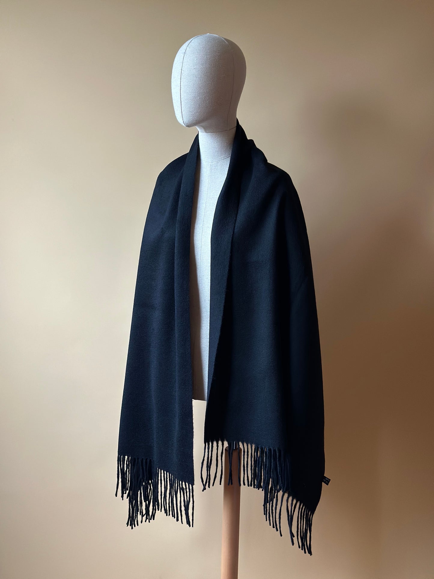 Vintage 100% Wool Long Black Scarf
