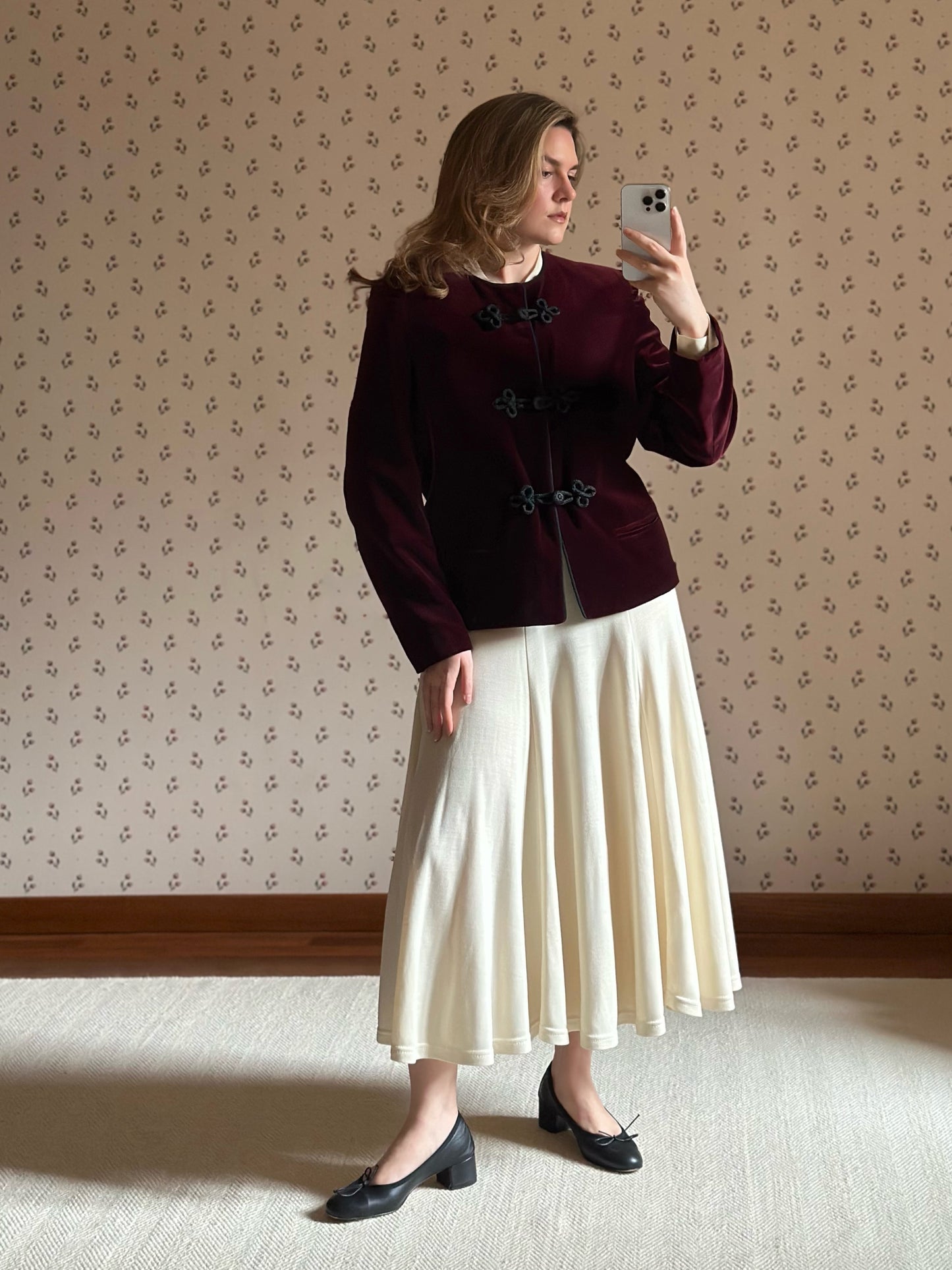 Burgundy Velvet Jacket With Frog Buttons