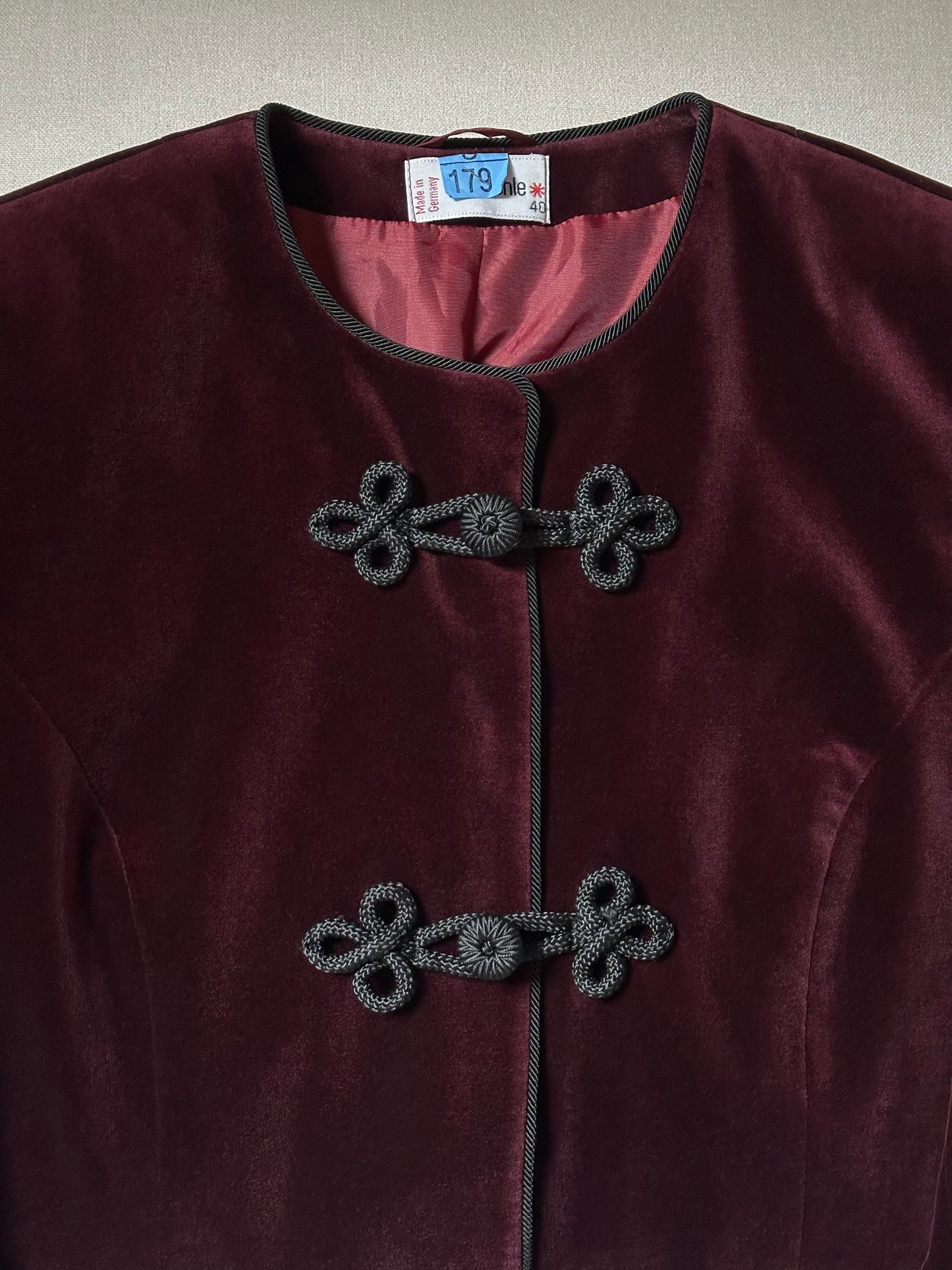 Burgundy Velvet Jacket With Frog Buttons