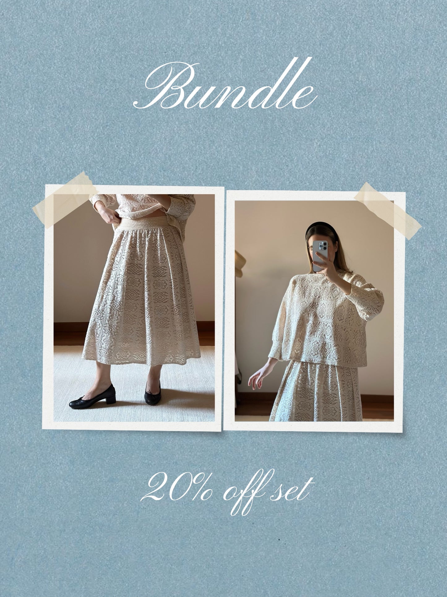 Beige Crochet Skirt & Blouse Set