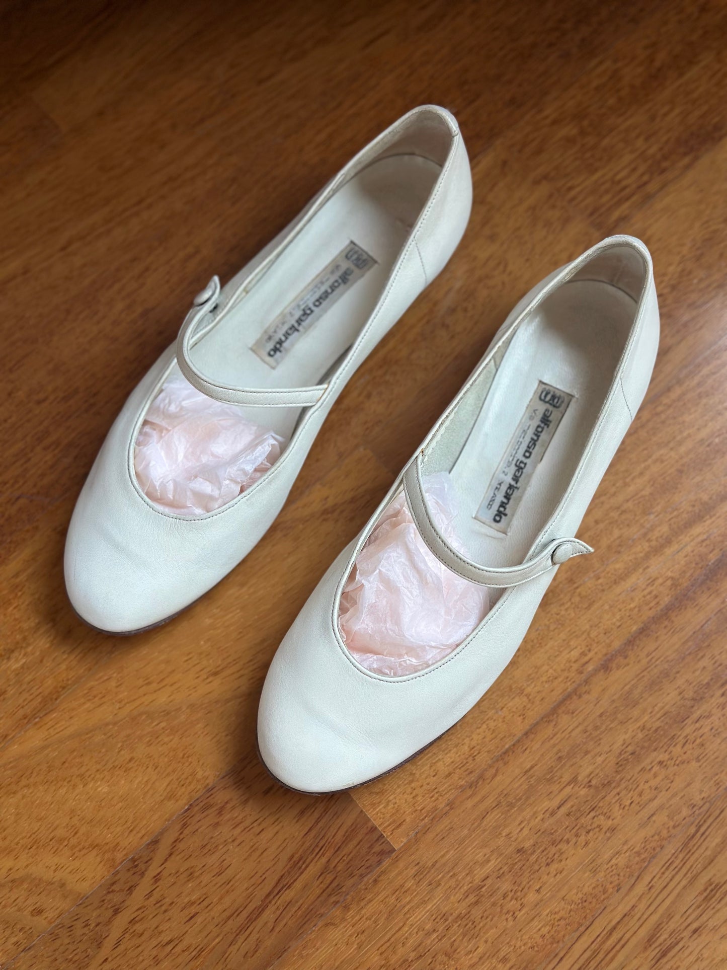 White Nappa Leather Mary Jane Shoes