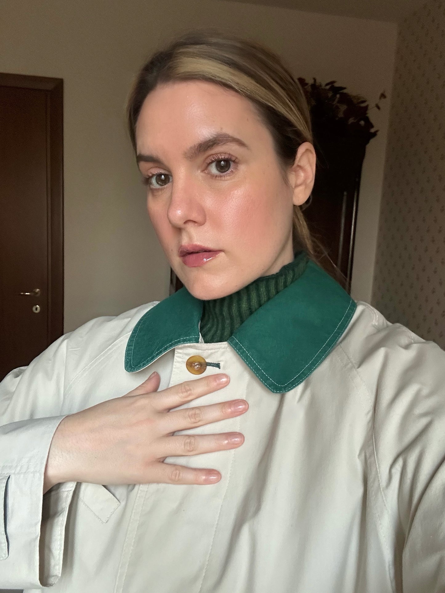 Vintage Green Collar Korean Trench Coat