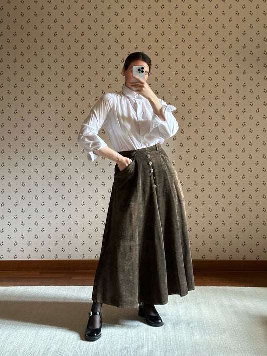 Vintage Suede Mocha Brown Maxi Skirt