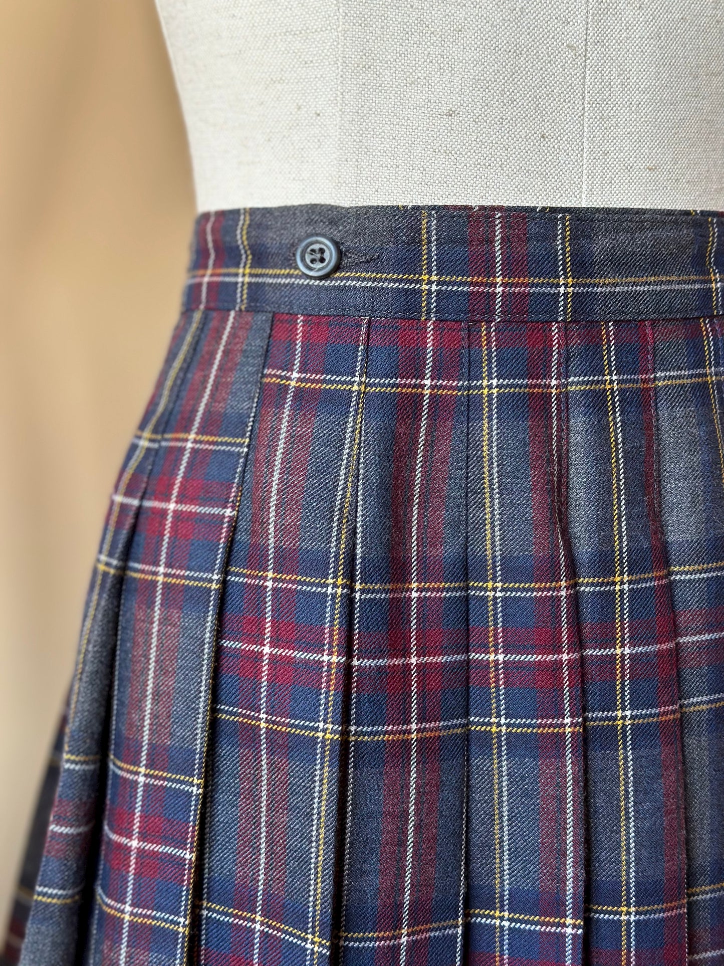 Vintage Gray & Burgundy Tartan Wrap-Up Skirt