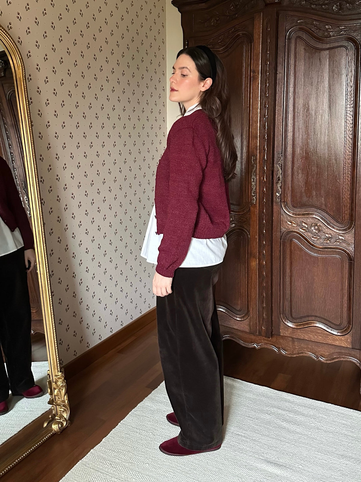 Handmade Burgundy Wool Cardigan
