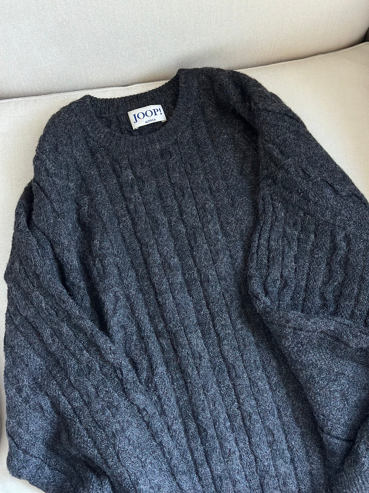 100% Alpaca Gray Cable Knit Sweater