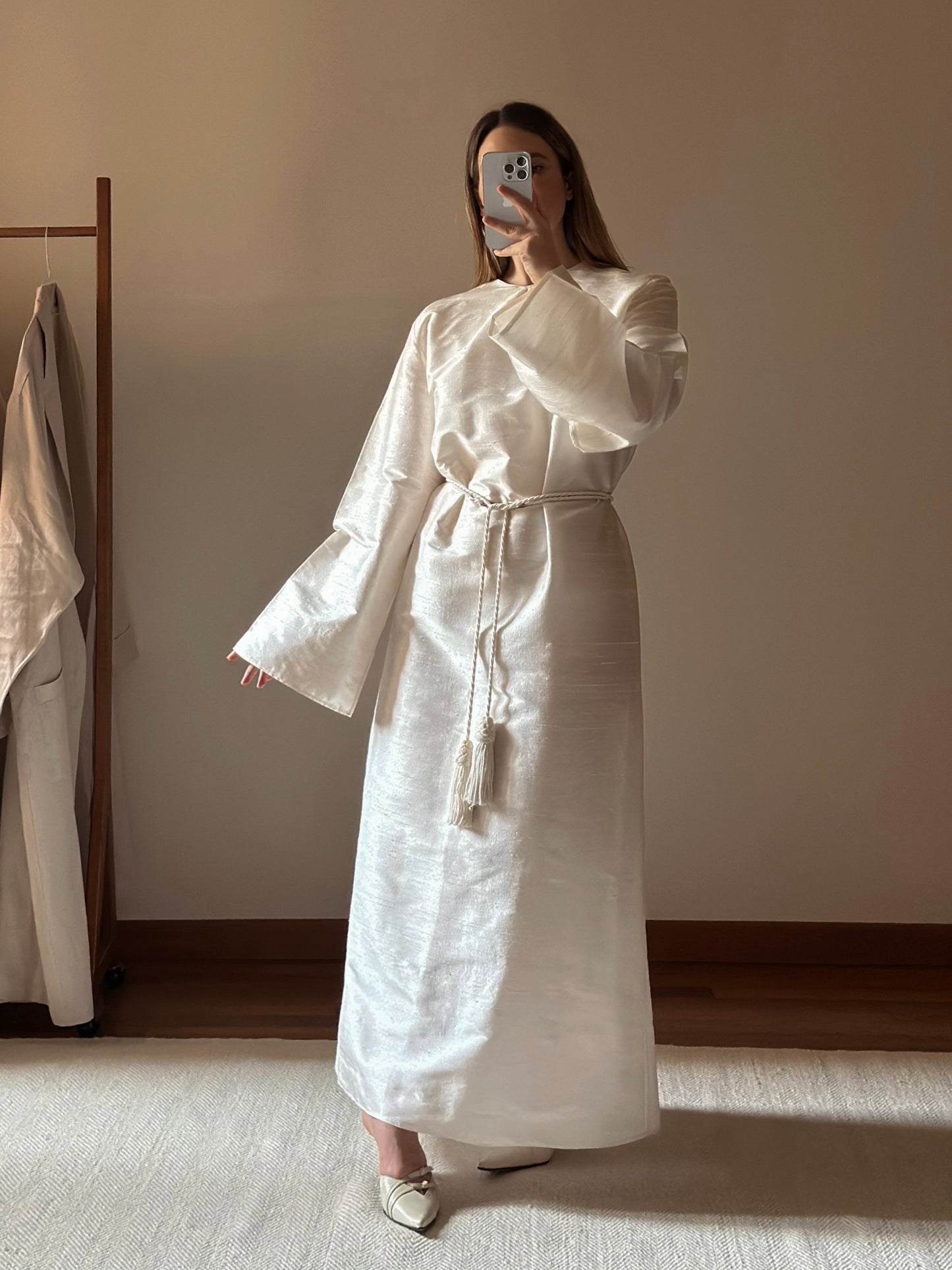100% Silk White Long Tunic Dress