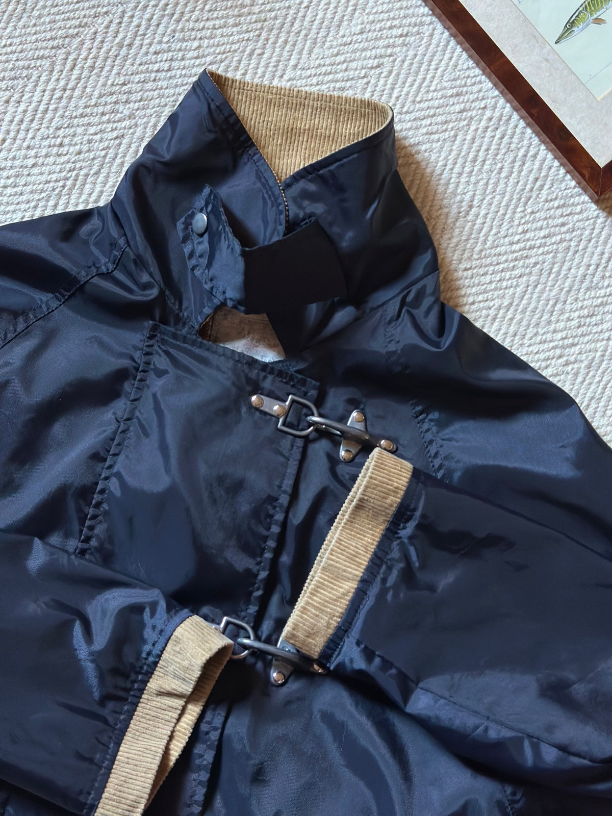 Blue Rainproof Jacket With Metal Clasps