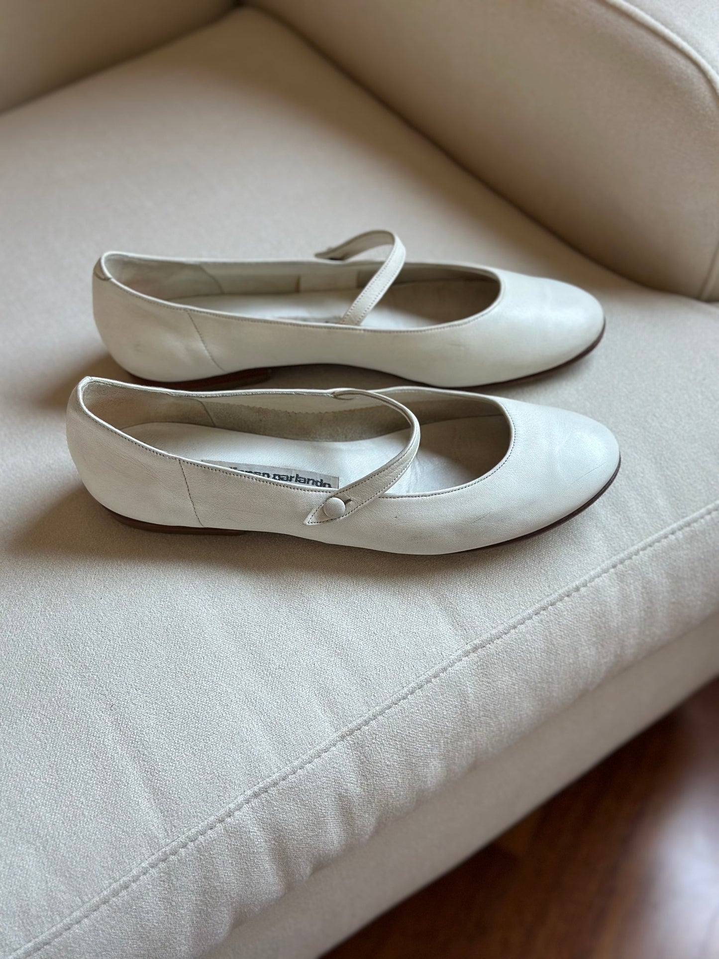 White Nappa Leather Mary Jane Shoes