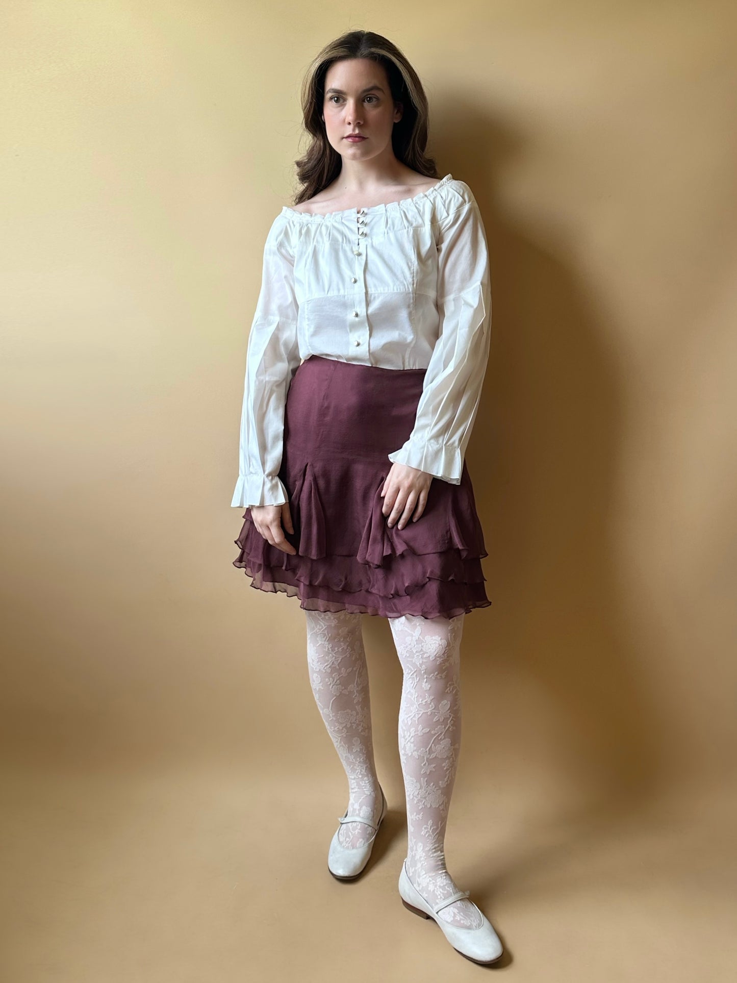 Vintage Pure Silk Mauve Ruffled Skirt