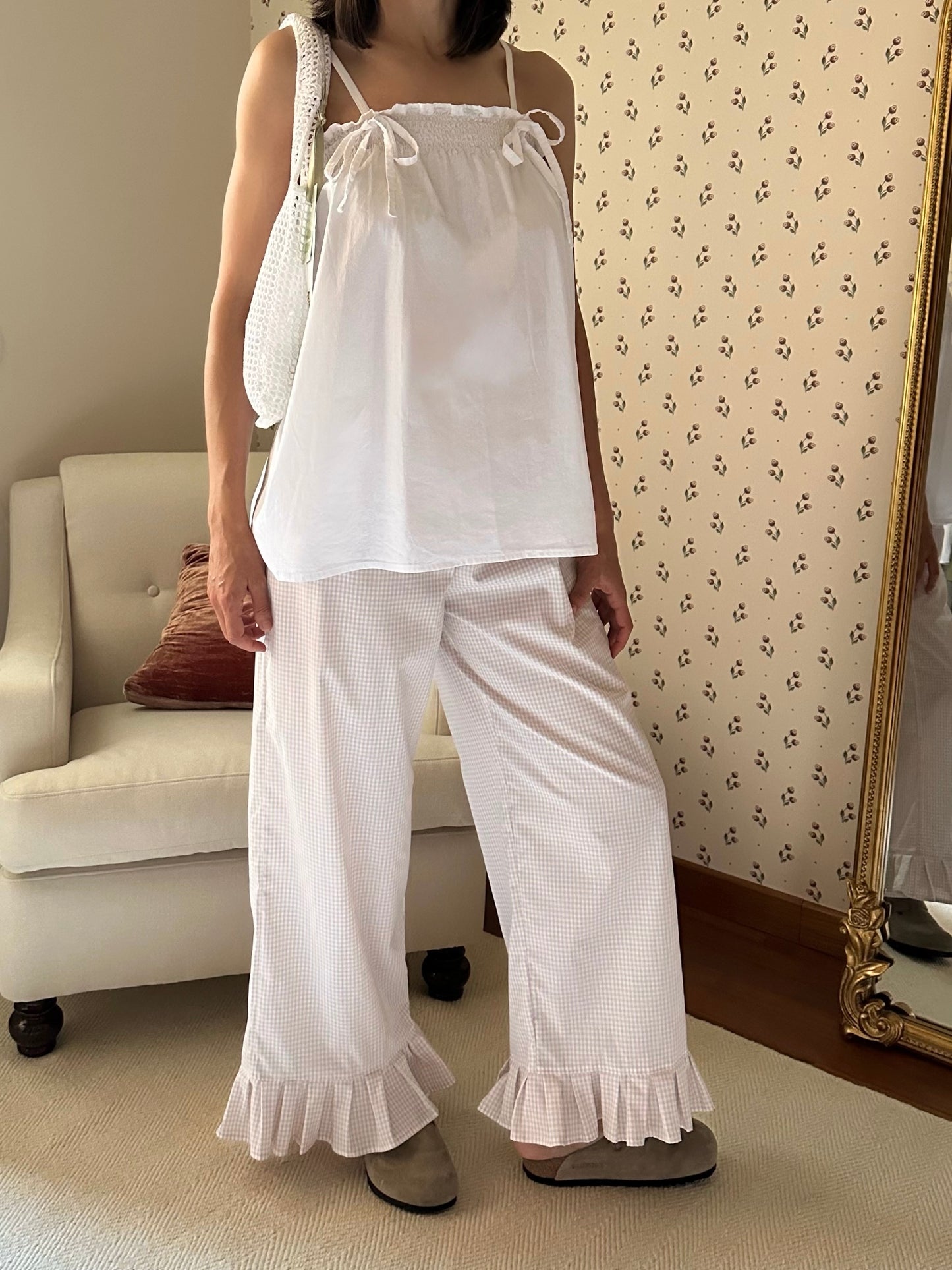 Vichy Cotton Frilled Trousers