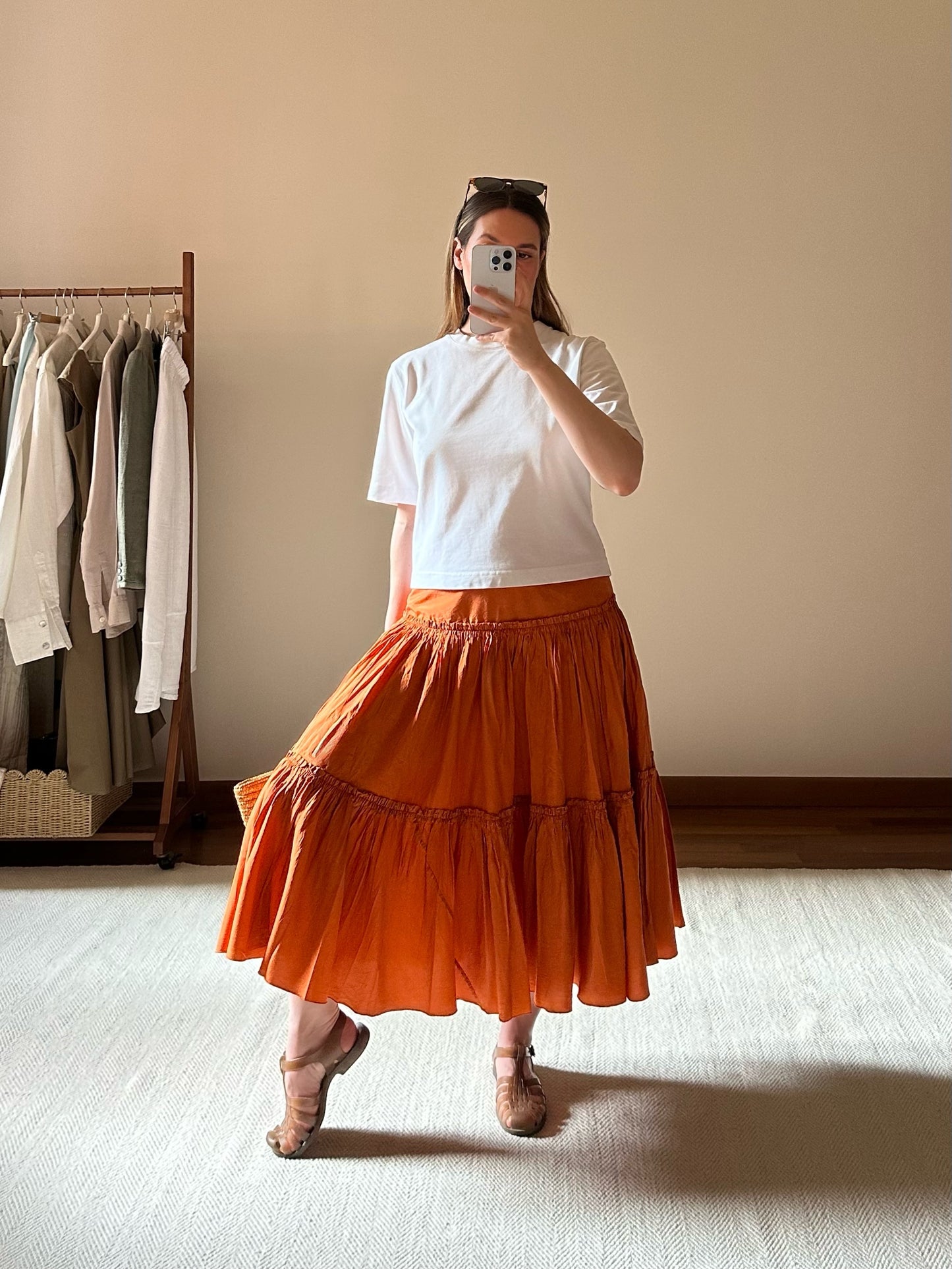 100% Silk Orange Ruffled Skirt