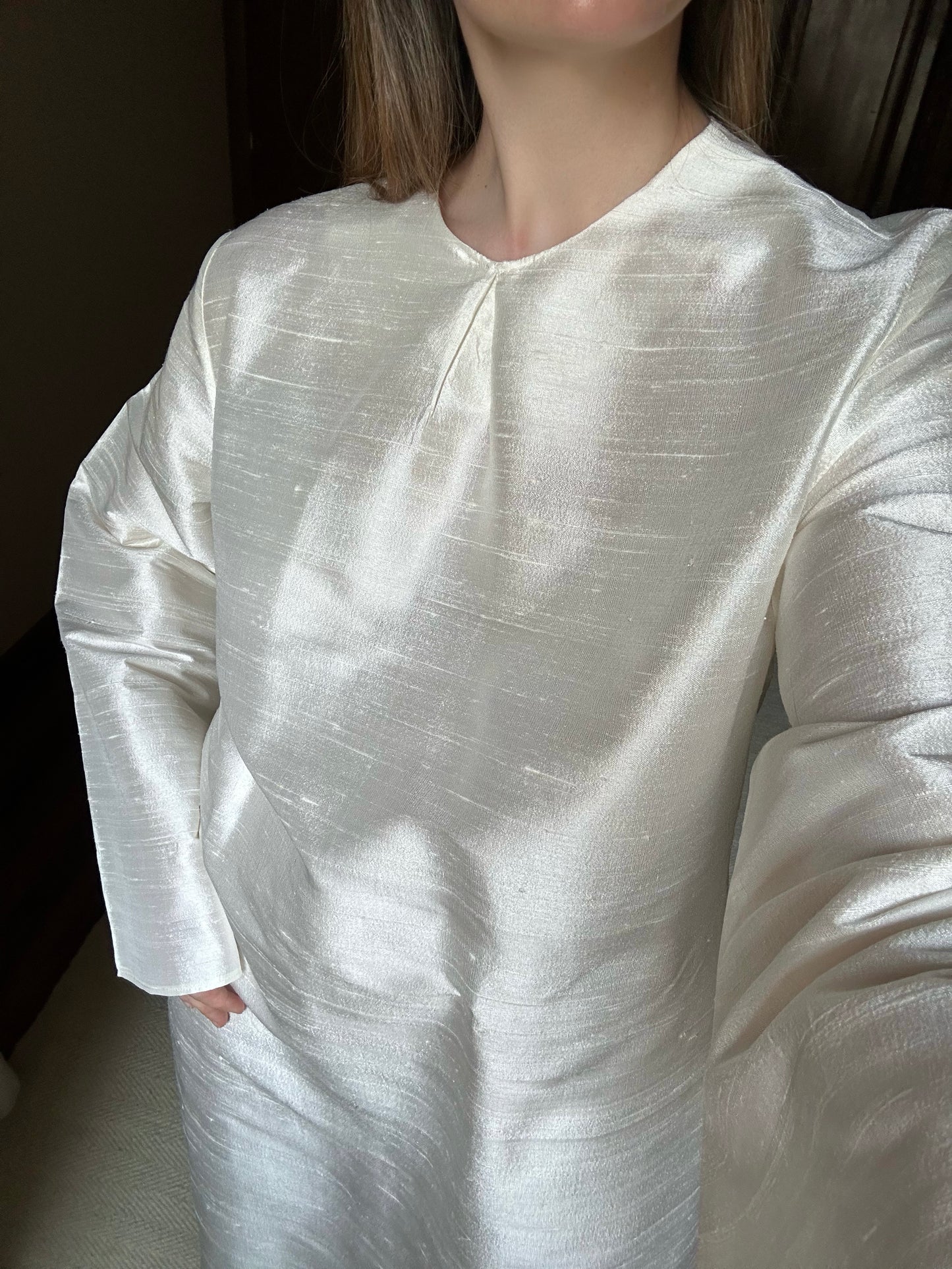 100% Silk White Long Tunic Dress