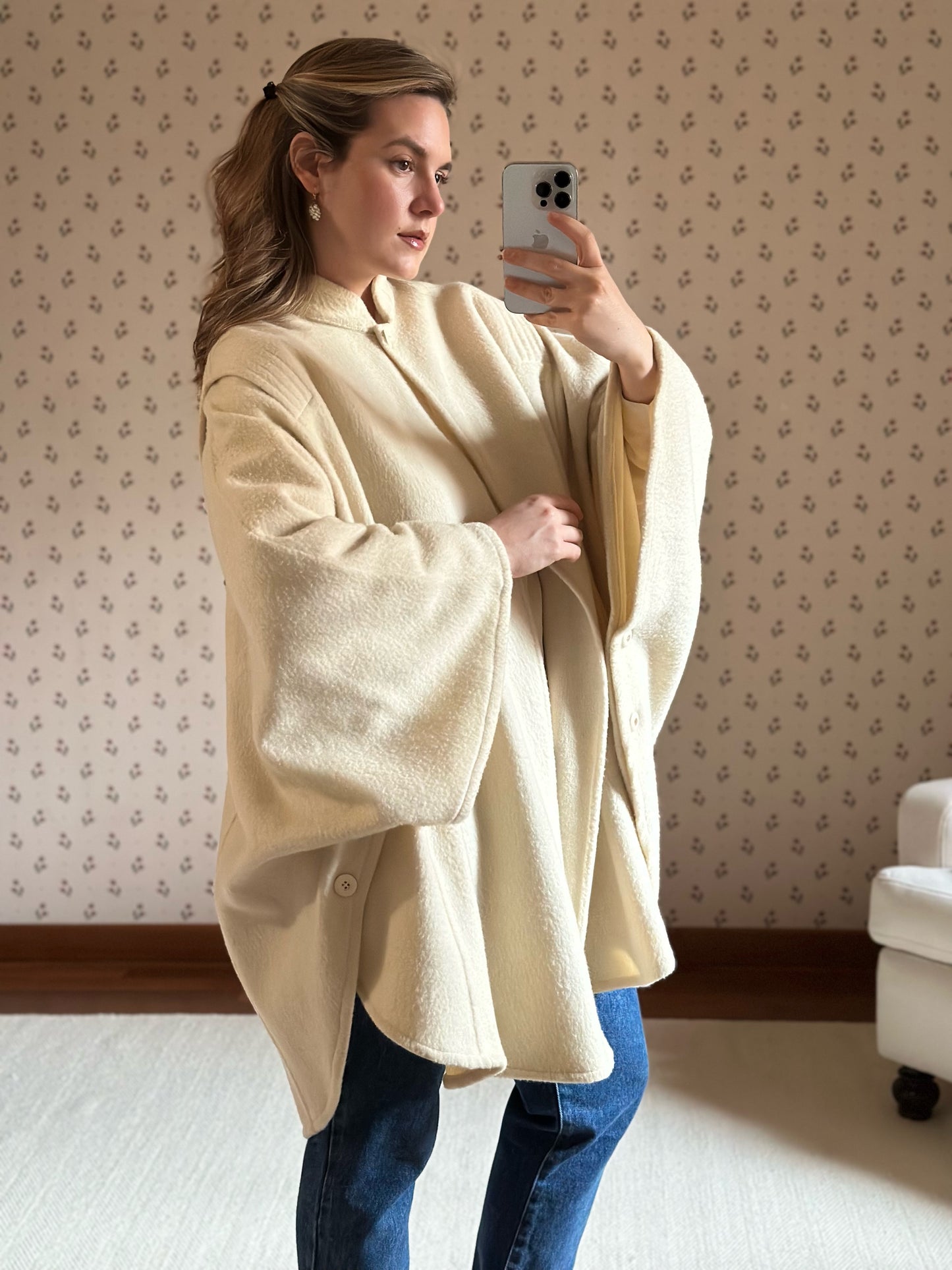 White Wool Short Cape Coat