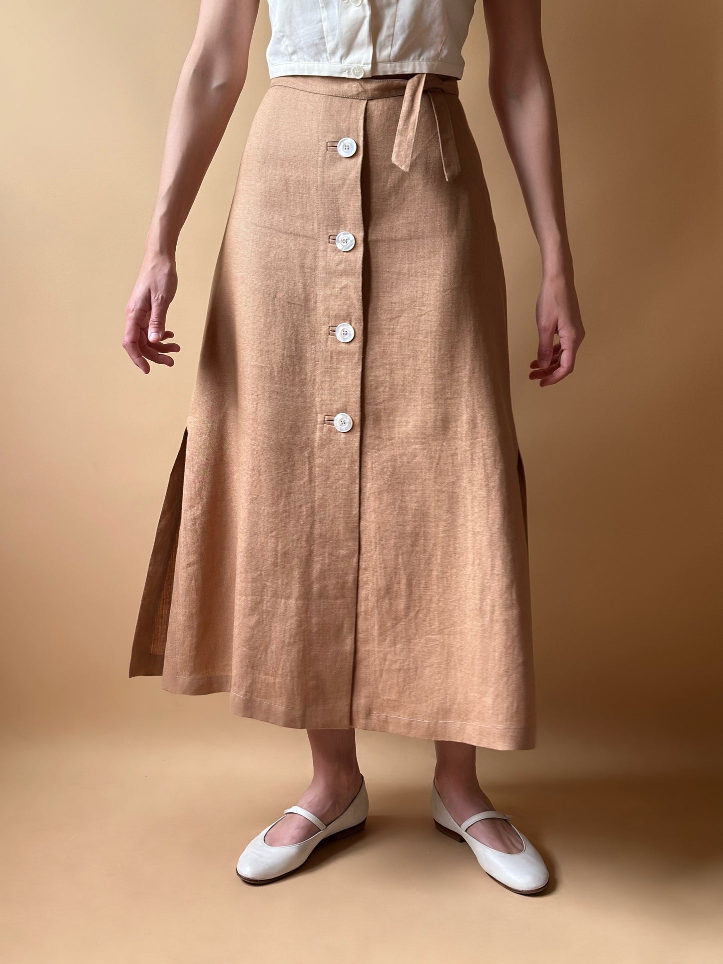 Vintage Max Mara Pure Linen Midi Skirt