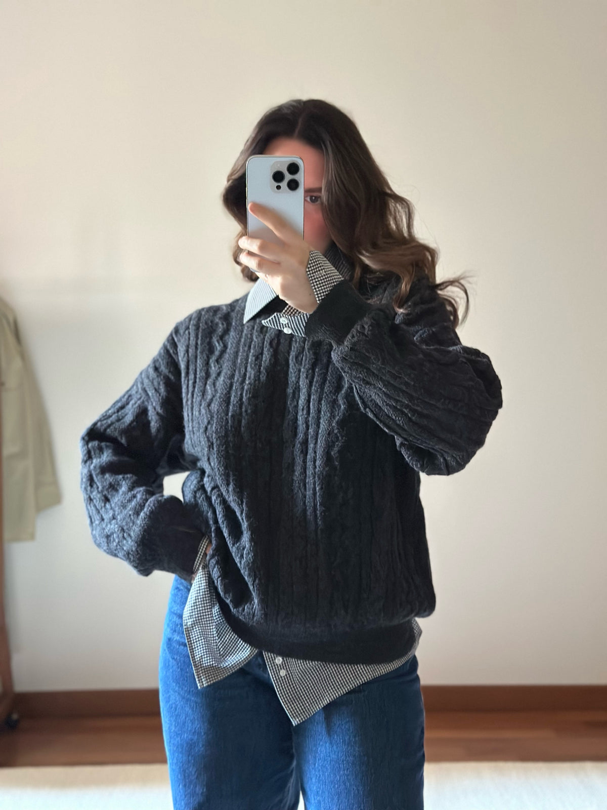 100% Alpaca Gray Cable Knit Sweater