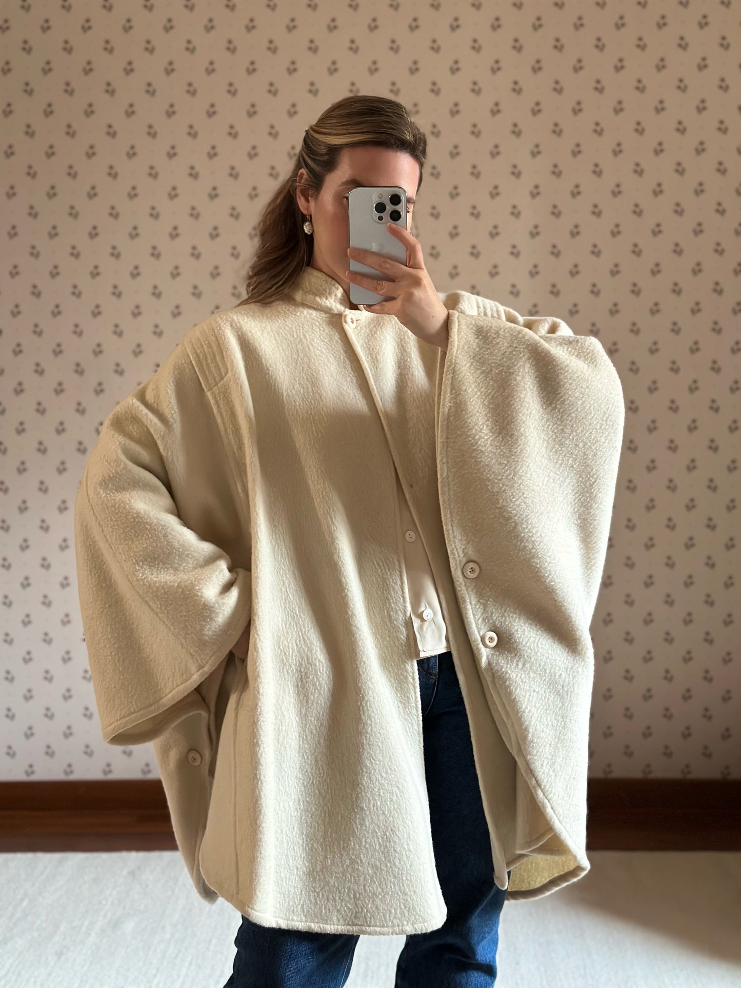 White Wool Short Cape Coat