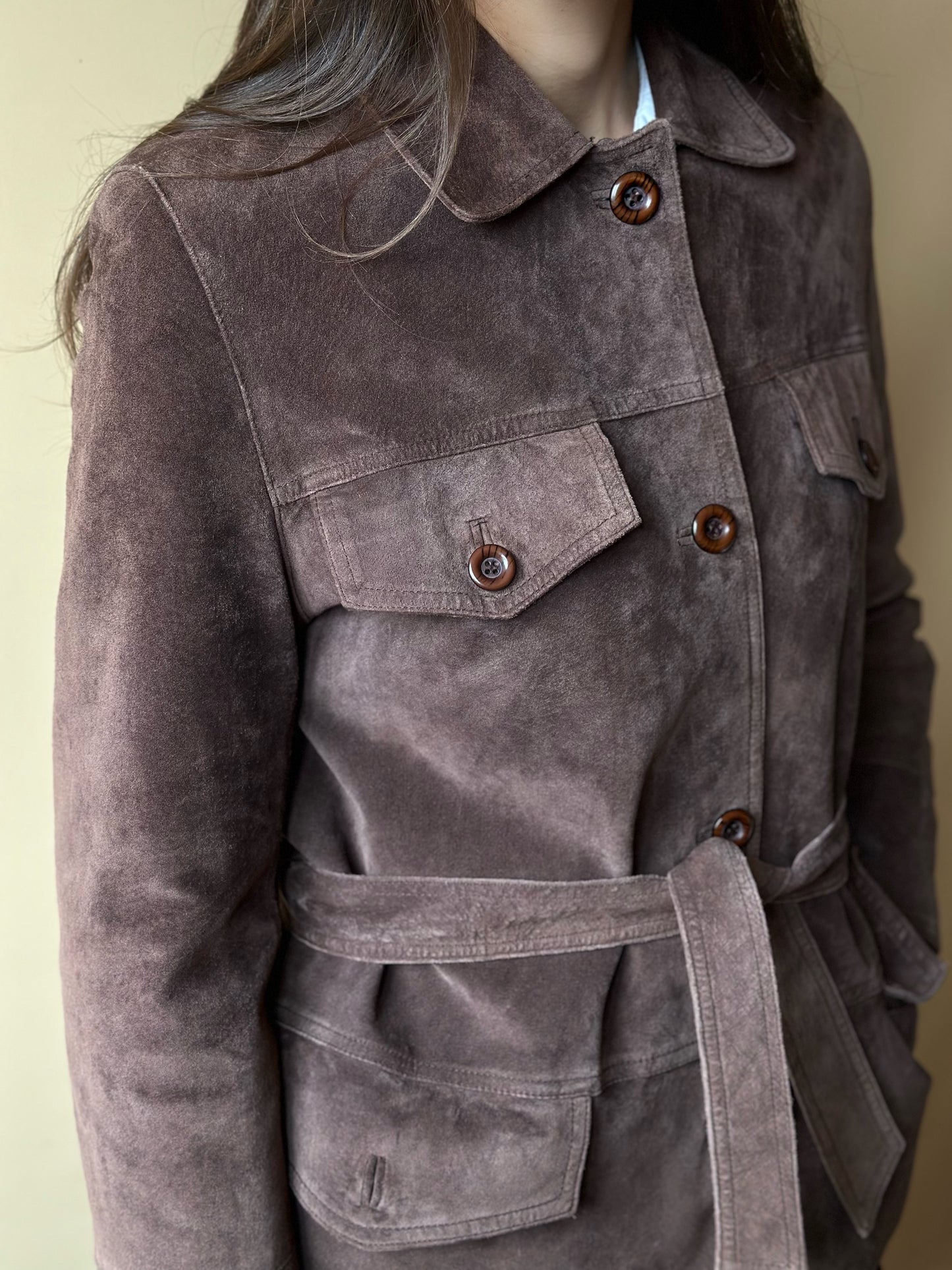 Vintage Chocolate Brown Suede Belted Jacket