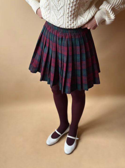 Vintage Burgundy Tartan Pleated Skirt