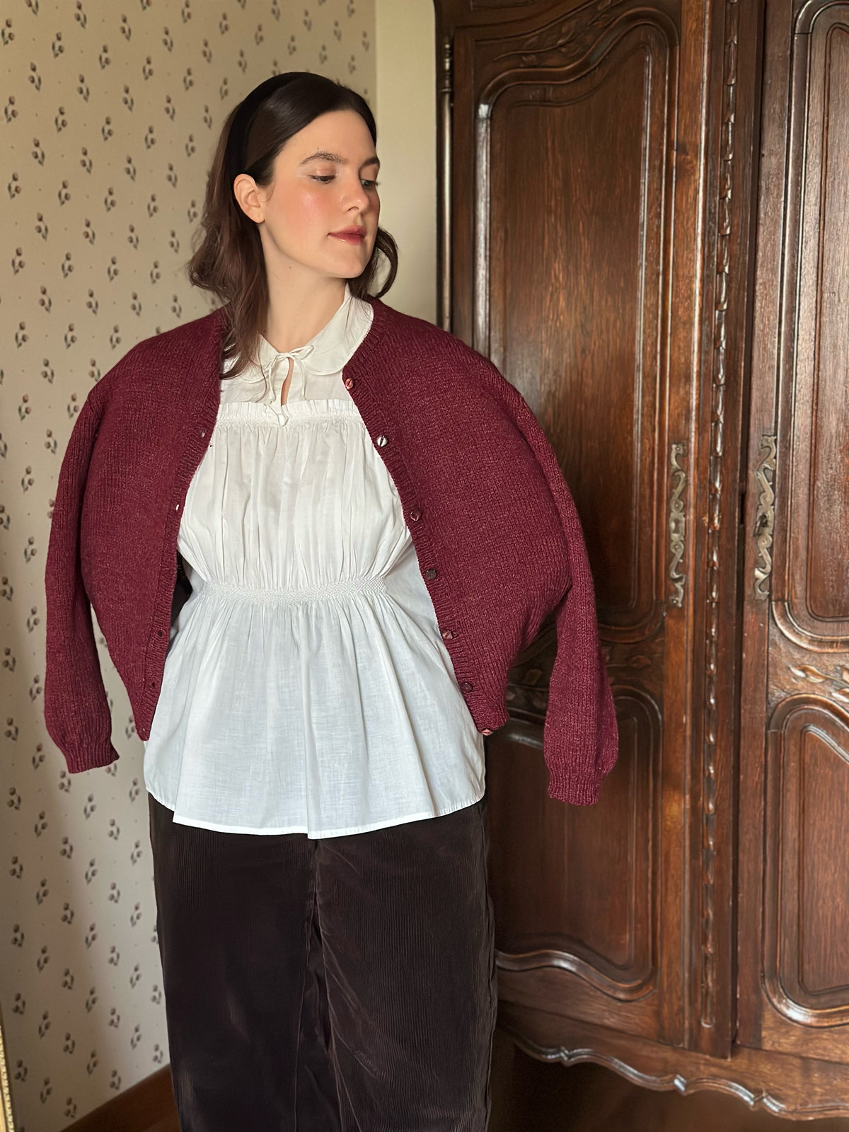 Handmade Burgundy Wool Cardigan