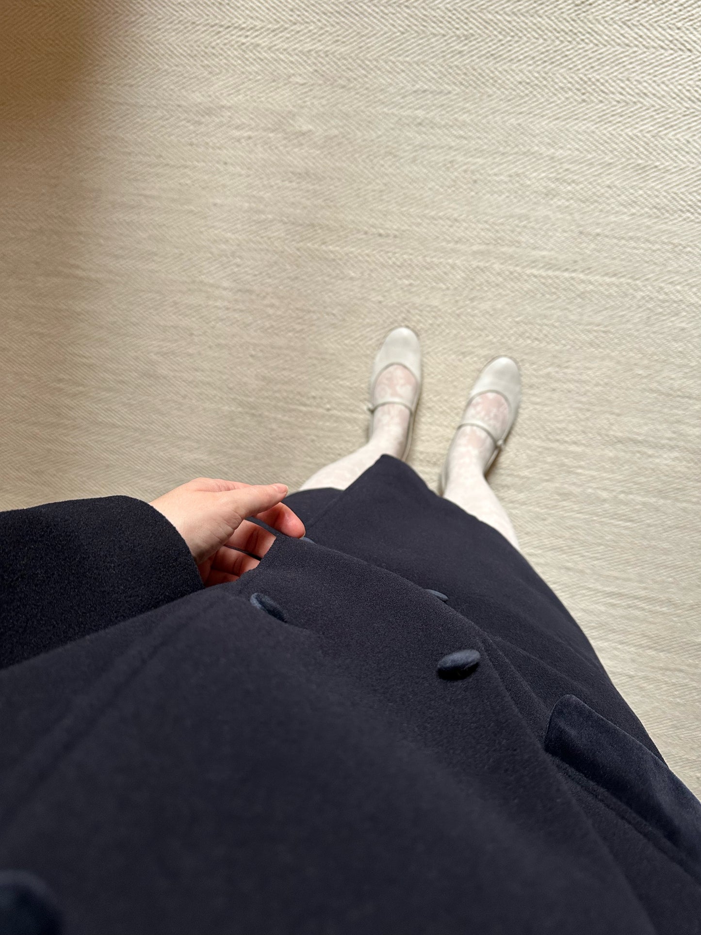 Vintage Blue Swing Coat With Velvet Details